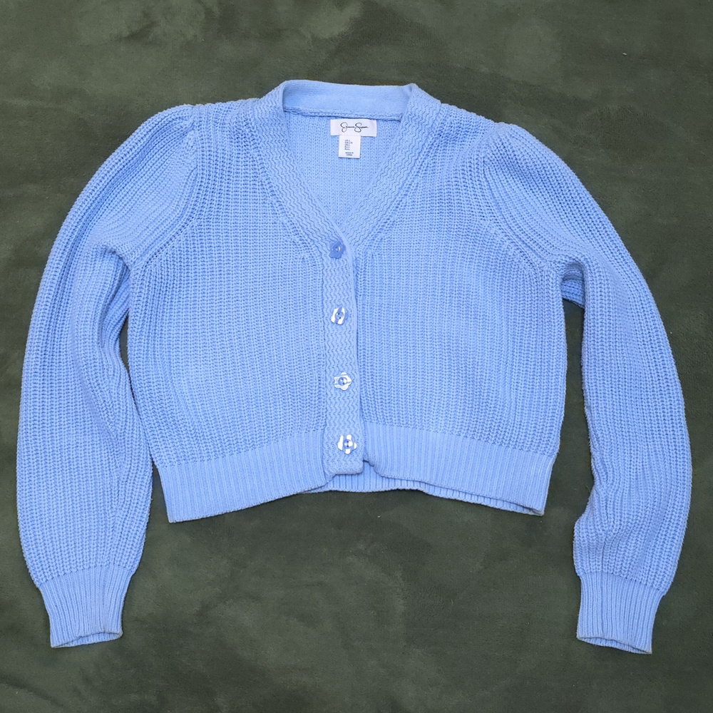 Jessica Simpson Blue Cropped Cardigan Sweater